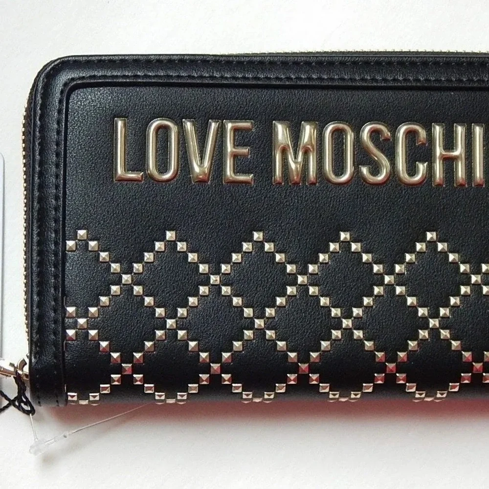 NWT Love Moschino Quilted and Studded Portafogli Pu Nero Wallet, Large - Picture 11 of 12